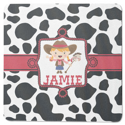 Cowprint Cowgirl Square Rubber Backed Coaster (Personalized)