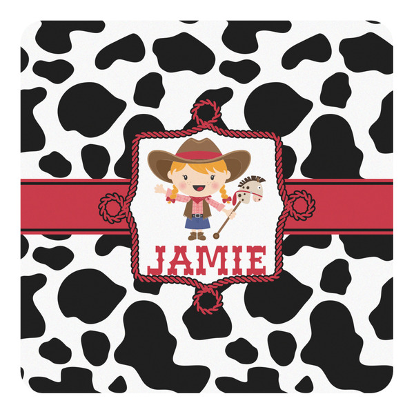 Custom Cowprint Cowgirl Square Decal (Personalized)