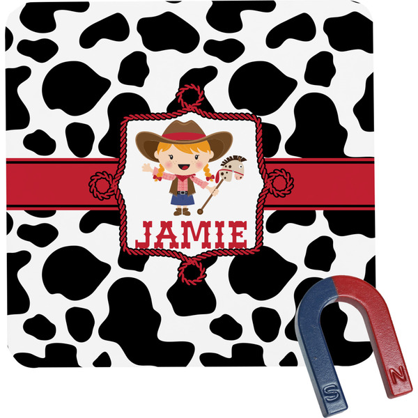 Custom Cowprint Cowgirl Square Fridge Magnet (Personalized)