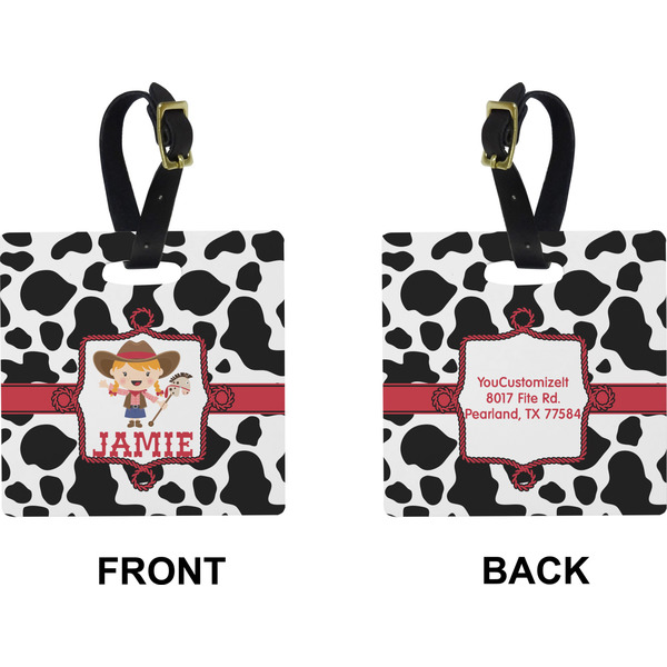 Cowprint Cowgirl Square Luggage Tag (Front + Back)