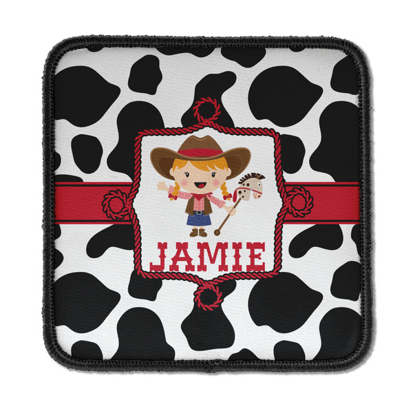 Custom Cowprint Cowgirl Iron On Square Patch w/ Name or Text