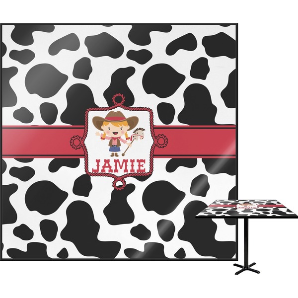 Custom Cowprint Cowgirl Square Table Top - 24" (Personalized)