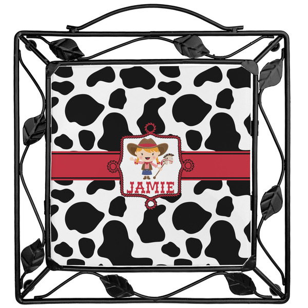Custom Cowprint Cowgirl Square Trivet (Personalized)