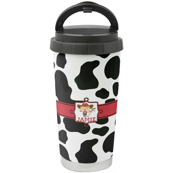 Custom Cowprint Cowgirl Stainless Steel Coffee Tumbler (Personalized)