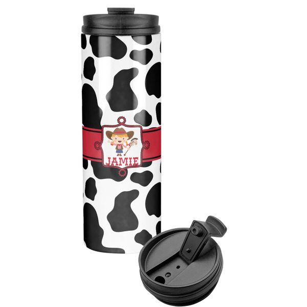 Custom Cowprint Cowgirl Stainless Steel Skinny Tumbler (Personalized)