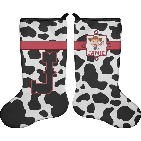 Custom Cowprint Cowgirl Holiday Stocking - Double-Sided - Neoprene (Personalized)
