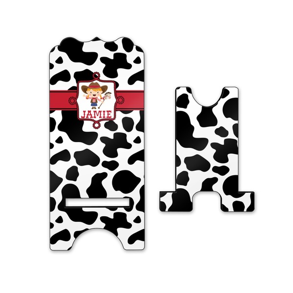 Cowprint Cowgirl Stylized Phone Stand - Front & Back - Small