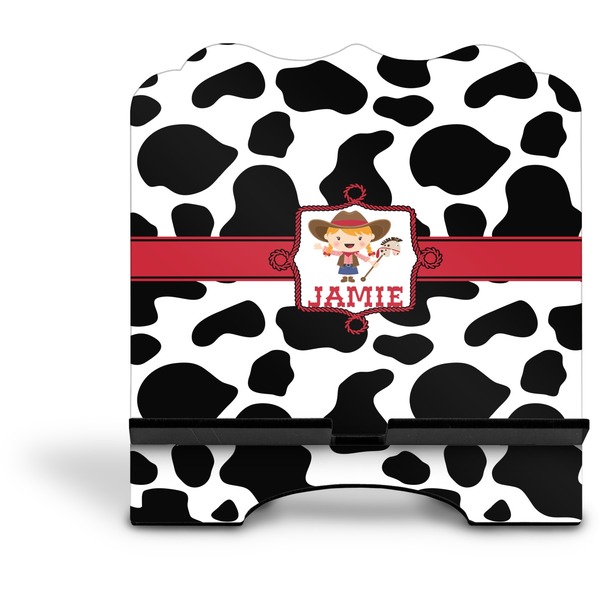 Cowprint Cowgirl Stylized Tablet Stand - Front without iPad