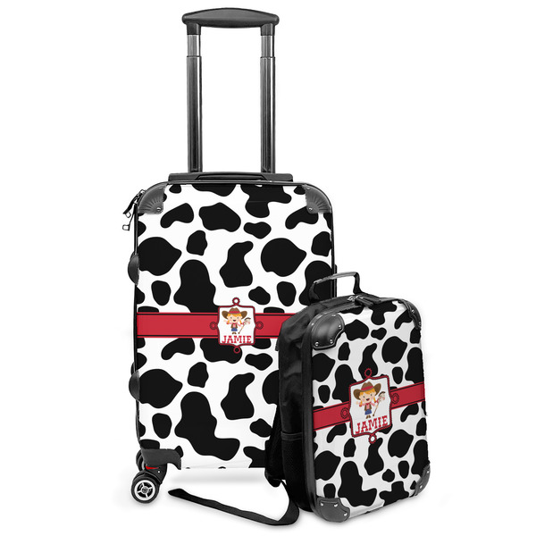 Custom Cowprint Cowgirl Kids 2-Piece Luggage Set - Suitcase & Backpack (Personalized)