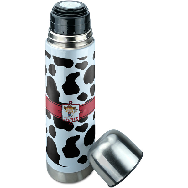 Cowprint Cowgirl Thermos - Lid Off