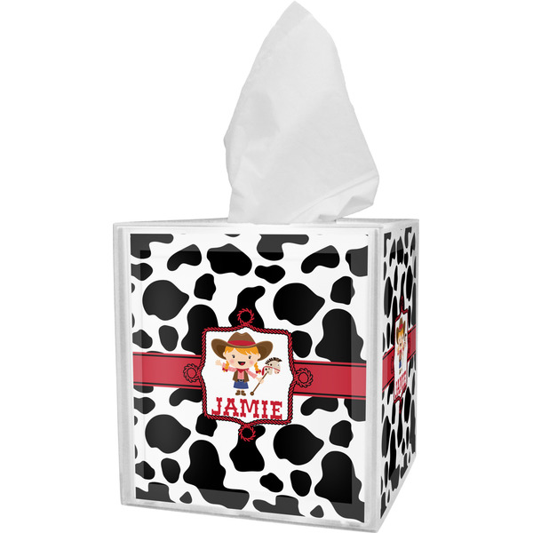 Custom Cowprint Cowgirl Tissue Box Cover (Personalized)