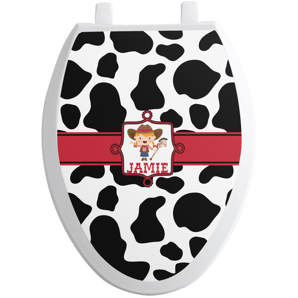 Custom Cowprint Cowgirl Toilet Seat Decal - Elongated (Personalized)