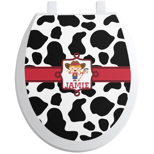 Custom Cowprint Cowgirl Toilet Seat Decal (Personalized)