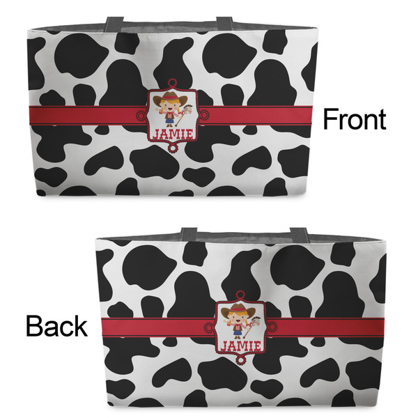 Cowprint Cowgirl Tote w/Black Handles - Front & Back Views
