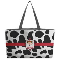 Cowprint Cowgirl Beach Totes Bag - w/ Black Handles (Personalized)