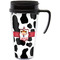 Cowprint Cowgirl Travel Mug with Black Handle - Front