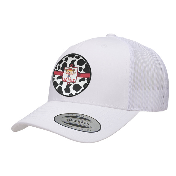 Custom Cowprint Cowgirl Trucker Hat - White (Personalized)