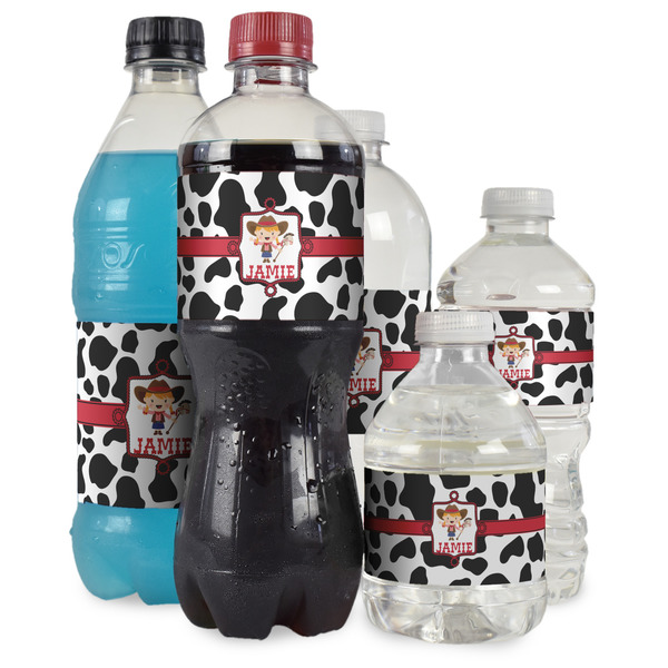 Cowprint Cowgirl Water Bottle Label - Multiple Bottle Sizes