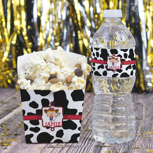 Cowprint Cowgirl Water Bottle Label - w/ Favor Box