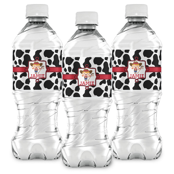 Cowprint Cowgirl Water Bottle Labels - Front View