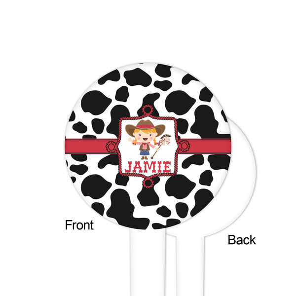 Cowprint Cowgirl White Plastic 4" Food Pick - Round - Single Sided - Front & Back