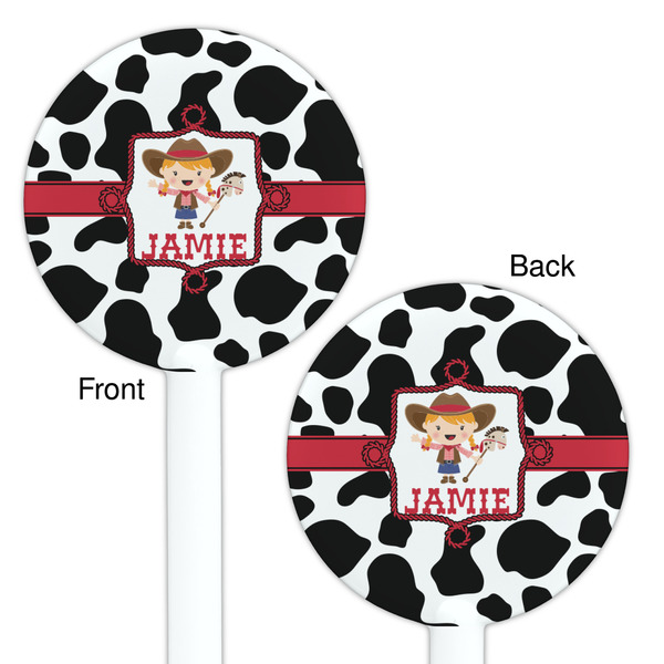 Cowprint Cowgirl White Plastic 5.5" Stir Stick - Double Sided - Round - Front & Back