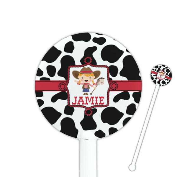 Custom Cowprint Cowgirl 5.5" Round Plastic Stir Sticks - White - Double Sided (Personalized)