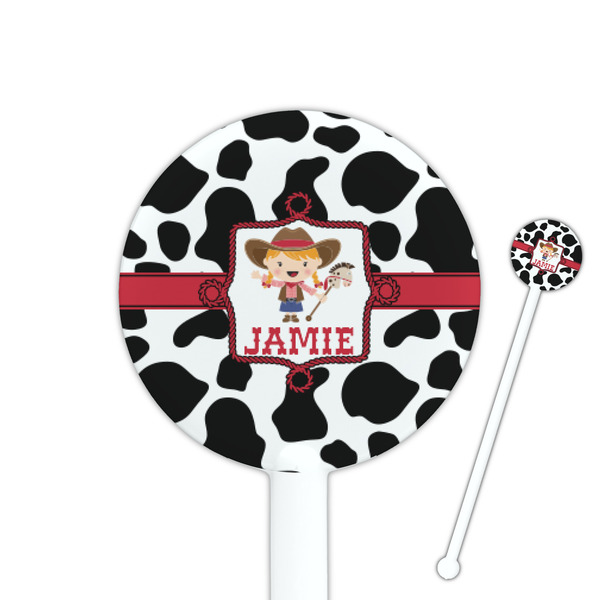 Custom Cowprint Cowgirl 5.5" Round Plastic Stir Sticks - White - Single Sided (Personalized)