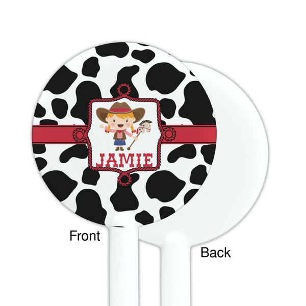 Cowprint Cowgirl White Plastic 5.5" Stir Stick - Single Sided - Round - Front & Back