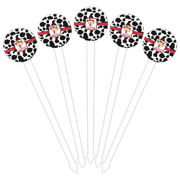 Cowprint Cowgirl White Plastic 6" Food Pick - Round - Fan View