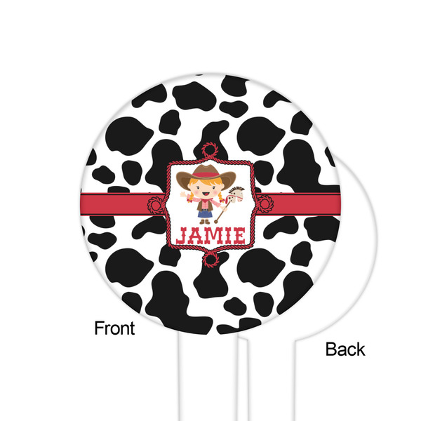 Cowprint Cowgirl White Plastic 6" Food Pick - Round - Single Sided - Front & Back
