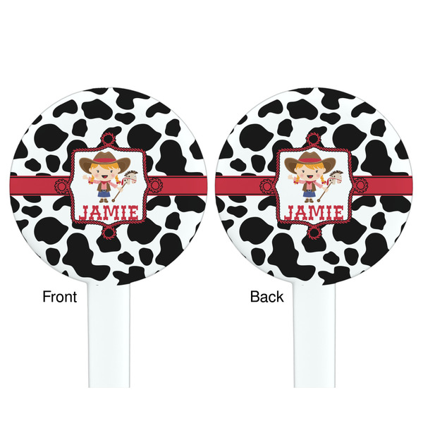 Cowprint Cowgirl White Plastic 7" Stir Stick - Double Sided - Round - Front & Back