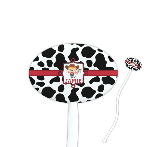 Custom Cowprint Cowgirl 7" Oval Plastic Stir Sticks - White - Single Sided (Personalized)