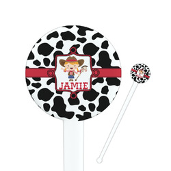 Cowprint Cowgirl 7" Round Plastic Stir Sticks - White - Single Sided (Personalized)