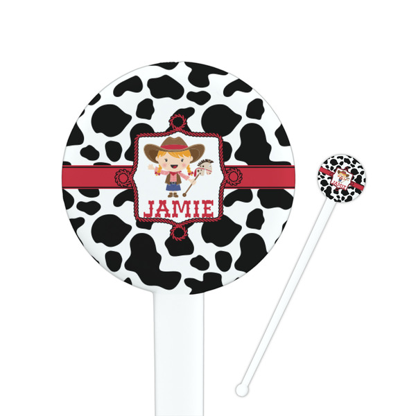 Custom Cowprint Cowgirl 7" Round Plastic Stir Sticks - White - Double Sided (Personalized)