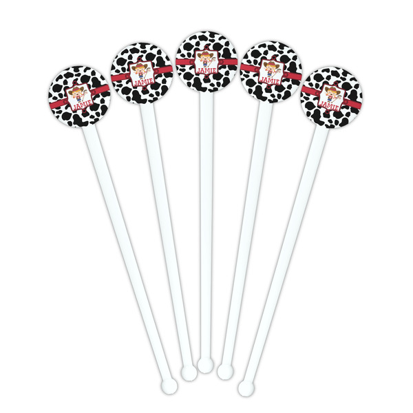 Cowprint Cowgirl White Plastic 7" Stir Stick - Round - Fan View