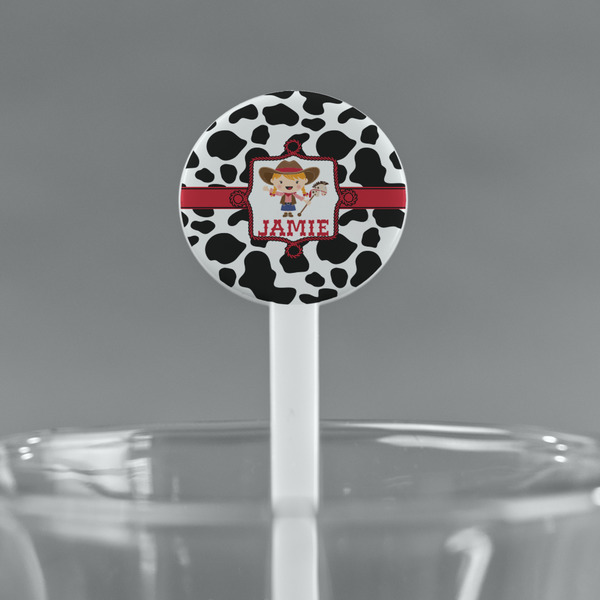 Cowprint Cowgirl White Plastic 7" Stir Stick - Round - Main