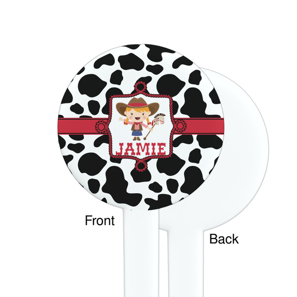 Cowprint Cowgirl White Plastic 7" Stir Stick - Single Sided - Round - Front & Back