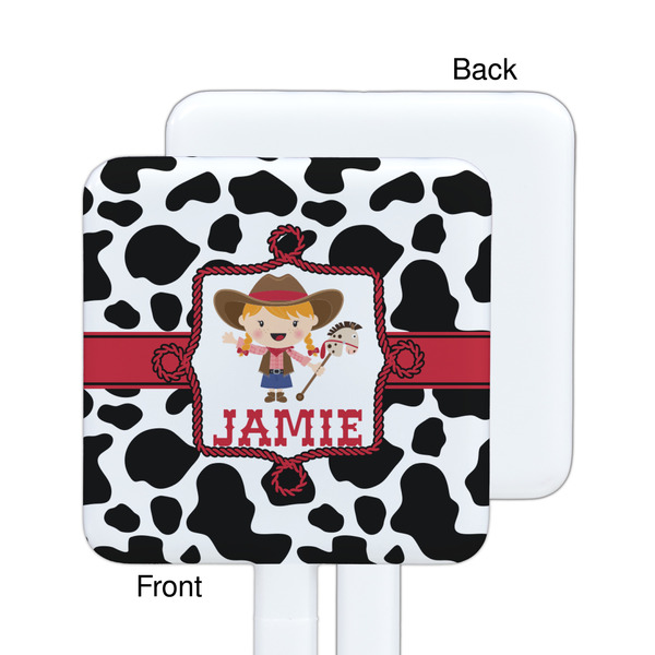 Cowprint Cowgirl White Plastic Stir Stick - Single Sided - Square - Approval
