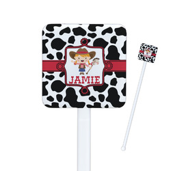 Cowprint Cowgirl Square Plastic Stir Sticks - Single Sided (Personalized)