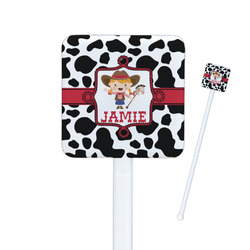Cowprint Cowgirl Square Plastic Stir Sticks (Personalized)