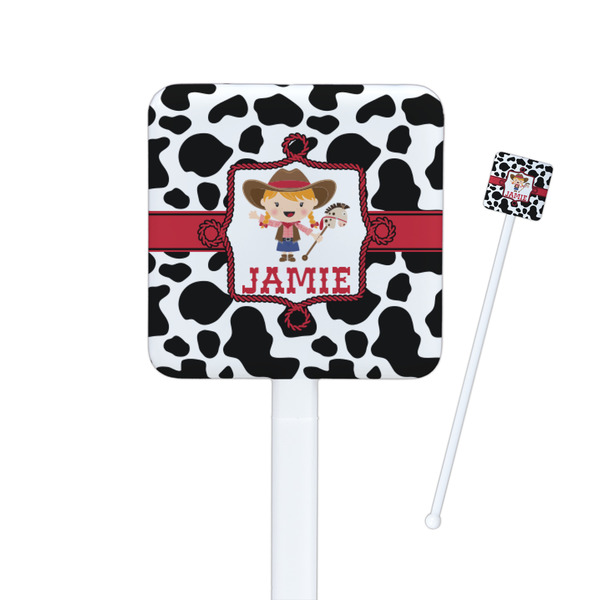 Custom Cowprint Cowgirl Square Plastic Stir Sticks - Single Sided (Personalized)