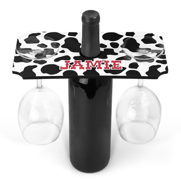 Custom Cowprint Cowgirl Wine Bottle & Glass Holder (Personalized)