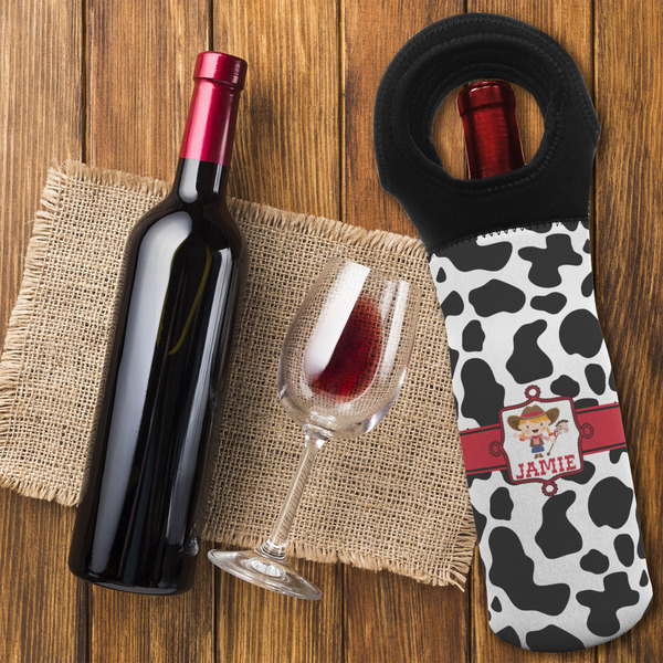 Cowprint Cowgirl Wine Tote Bag - FLATLAY