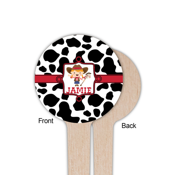 Cowprint Cowgirl Wooden 4" Food Pick - Round - Single Sided - Front & Back