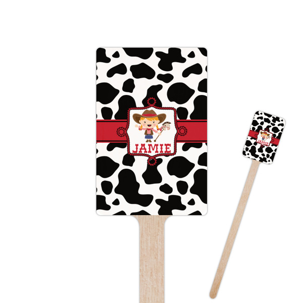Custom Cowprint Cowgirl 6.25" Rectangle Wooden Stir Sticks - Double Sided (Personalized)