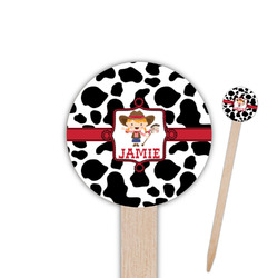 Cowprint Cowgirl 6" Round Wooden Food Picks - Double Sided (Personalized)
