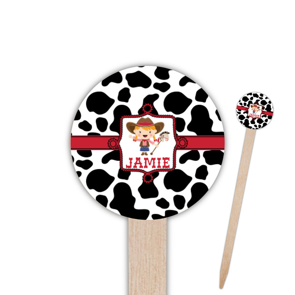 Custom Cowprint Cowgirl Round Wooden Food Picks (Personalized)