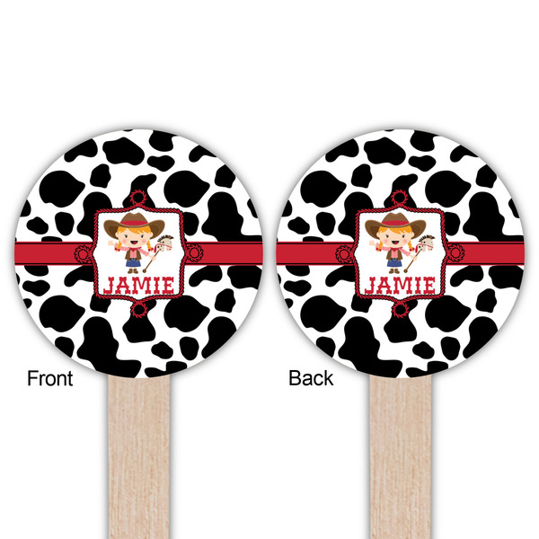 Cowprint Cowgirl Wooden 6" Food Pick - Round - Double Sided - Front & Back