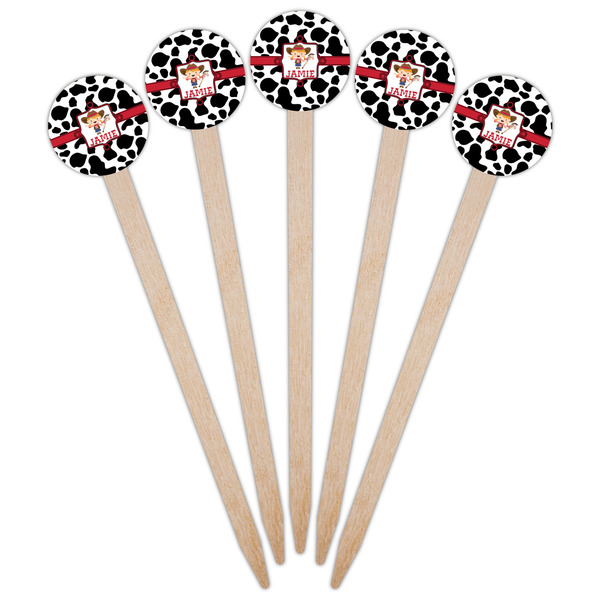 Cowprint Cowgirl Wooden 6" Food Pick - Round - Fan View